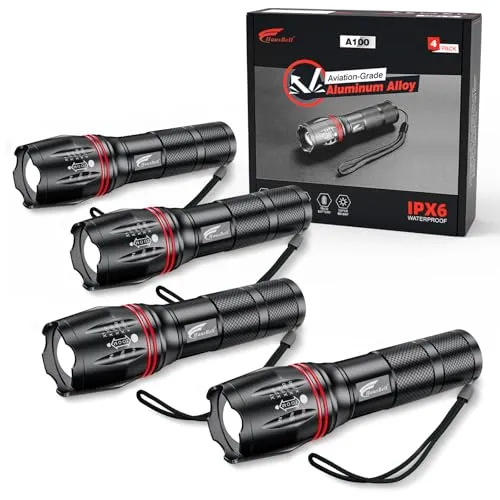 2pcs A100 LED EDC Flashlights High Lumens,Zoomable,Waterproof,Emergency Tactical