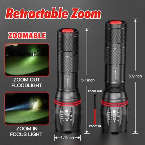 2pcs A100 LED EDC Flashlights High Lumens,Zoomable,Waterproof,Emergency Tactical