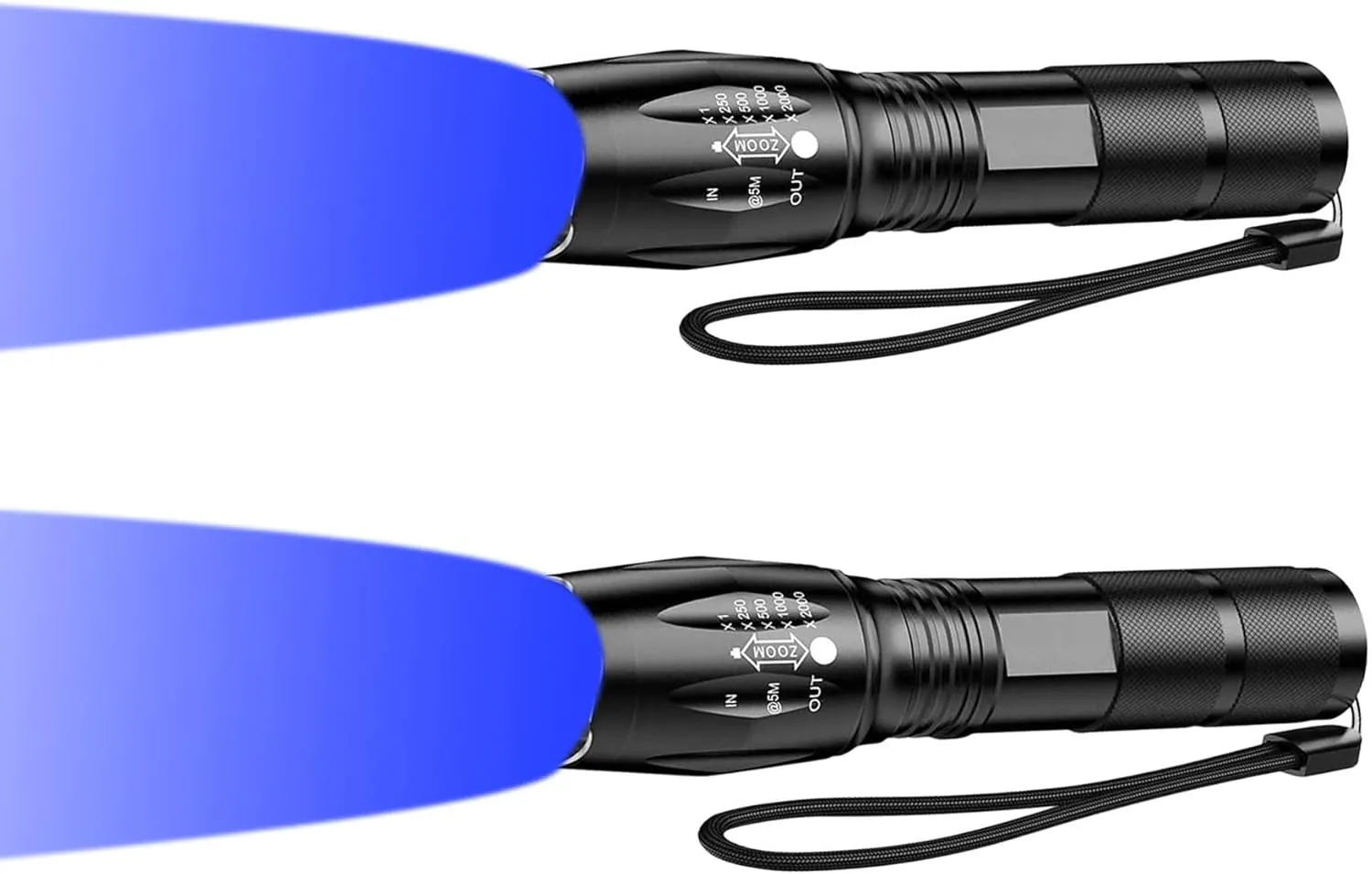 2pcs Blue Light Flashlight Single Mode Hunting Torch Flashlight Zoomable Waterproof Blood Tracker LED Light for Night Hunting Fishing