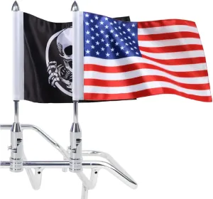 2X Motorcycle Foldable 90° Fag Flagpole Mount Fit for 1/2'' Tubular Luggage Rack Harley Touring Spring Honda Goldwing etc with American Flag and Punk Skull Flag 6.7'' x 10.2'' Flag