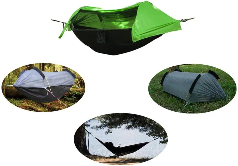 3 in 1 Hammock with Mosquito Net and Rain Fly Outdoor Hammocks Tents for Camping (Green, L)