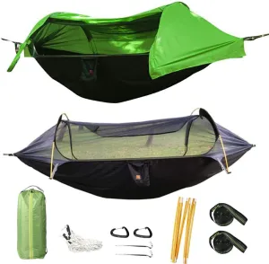 3 in 1 Hammock with Mosquito Net and Rain Fly Outdoor Hammocks Tents for Camping (Green, L)