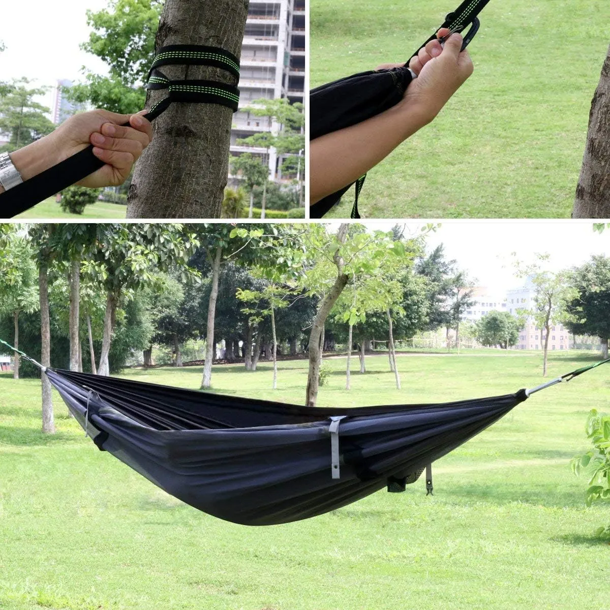 3 in 1 Hammock with Mosquito Net and Rain Fly Outdoor Hammocks Tents for Camping (Green, L)