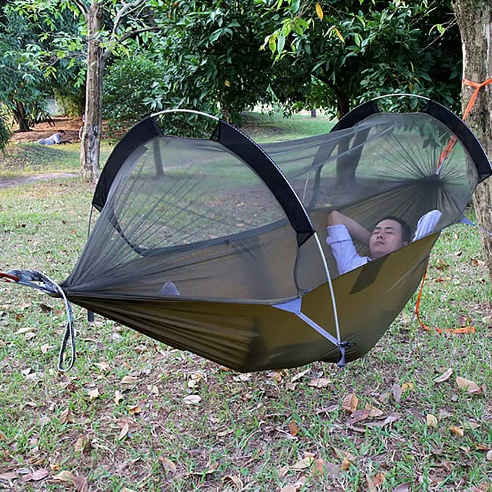 3 in 1 Hammock with Mosquito Net and Rain Fly Outdoor Hammocks Tents for Camping (Green, L)
