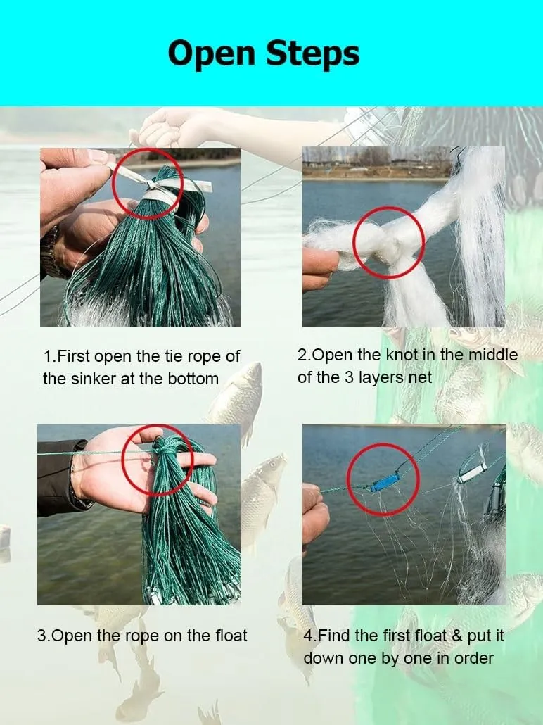 3 Layers Fishing Sticky Net Sunk Net Catch Stick More Fish Easily, Throw Cast Net Reuse with Float, Mesh 5-14 Cm(Green,H1.5m L100m 5f)