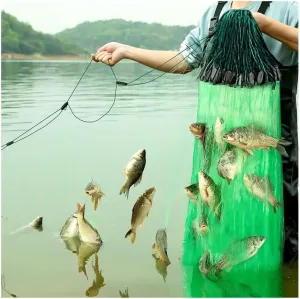 3 Layers Fishing Sticky Net Sunk Net Catch Stick More Fish Easily, Throw Cast Net Reuse with Float, Mesh 5-14 Cm(Green,H1.5m L100m 5f)