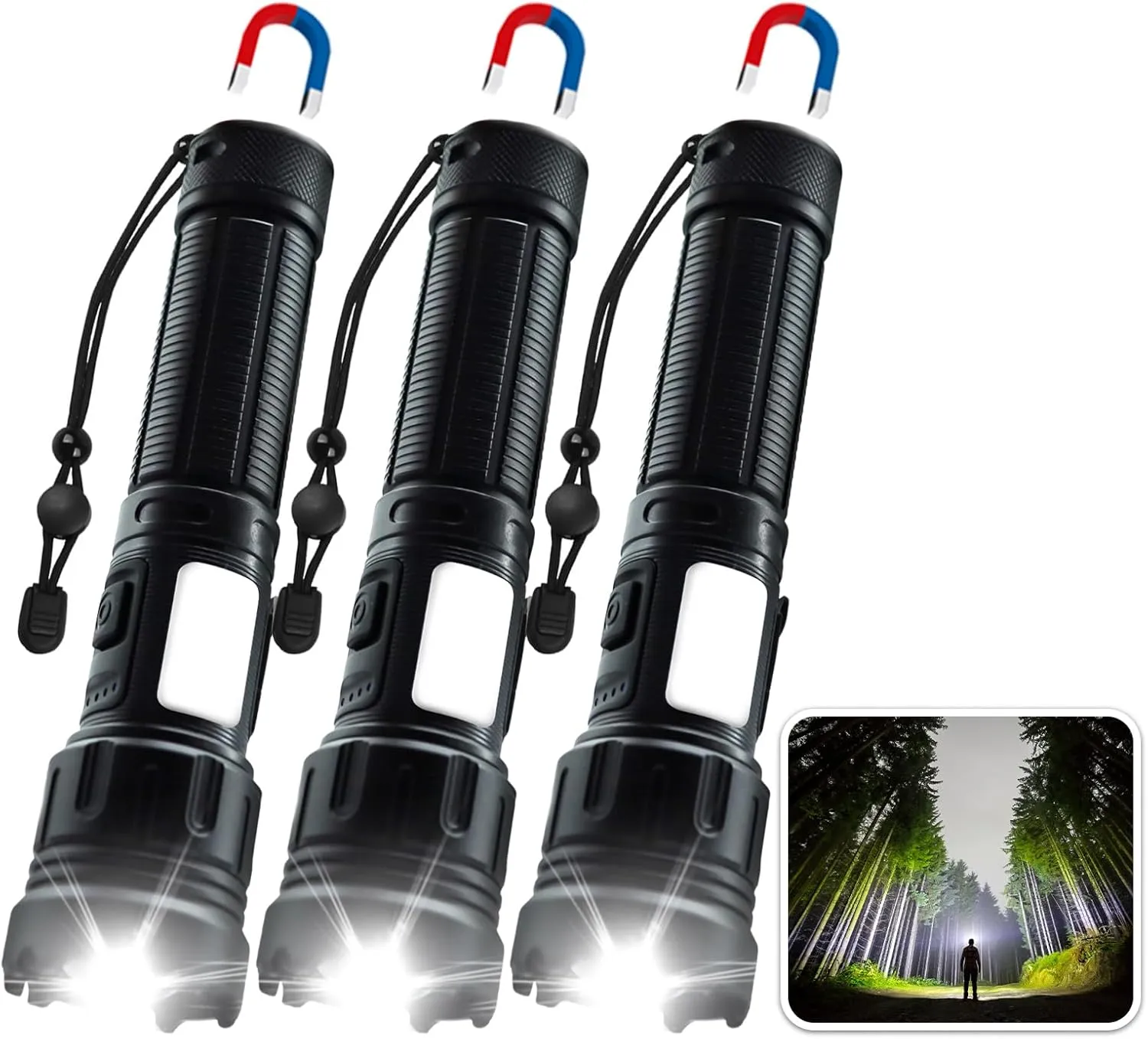3 Pack High Lumens Rechargeable Flashlight, 990000lm 7 Modes LED Flashlights, Powerful Handheld Flashlight with Waterproof Aluminum Body for Emergency Camping Home, Power Bank Function