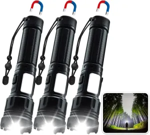 3 Pack High Lumens Rechargeable Flashlight, 990000lm 7 Modes LED Flashlights, Powerful Handheld Flashlight with Waterproof Aluminum Body for Emergency Camping Home, Power Bank Function