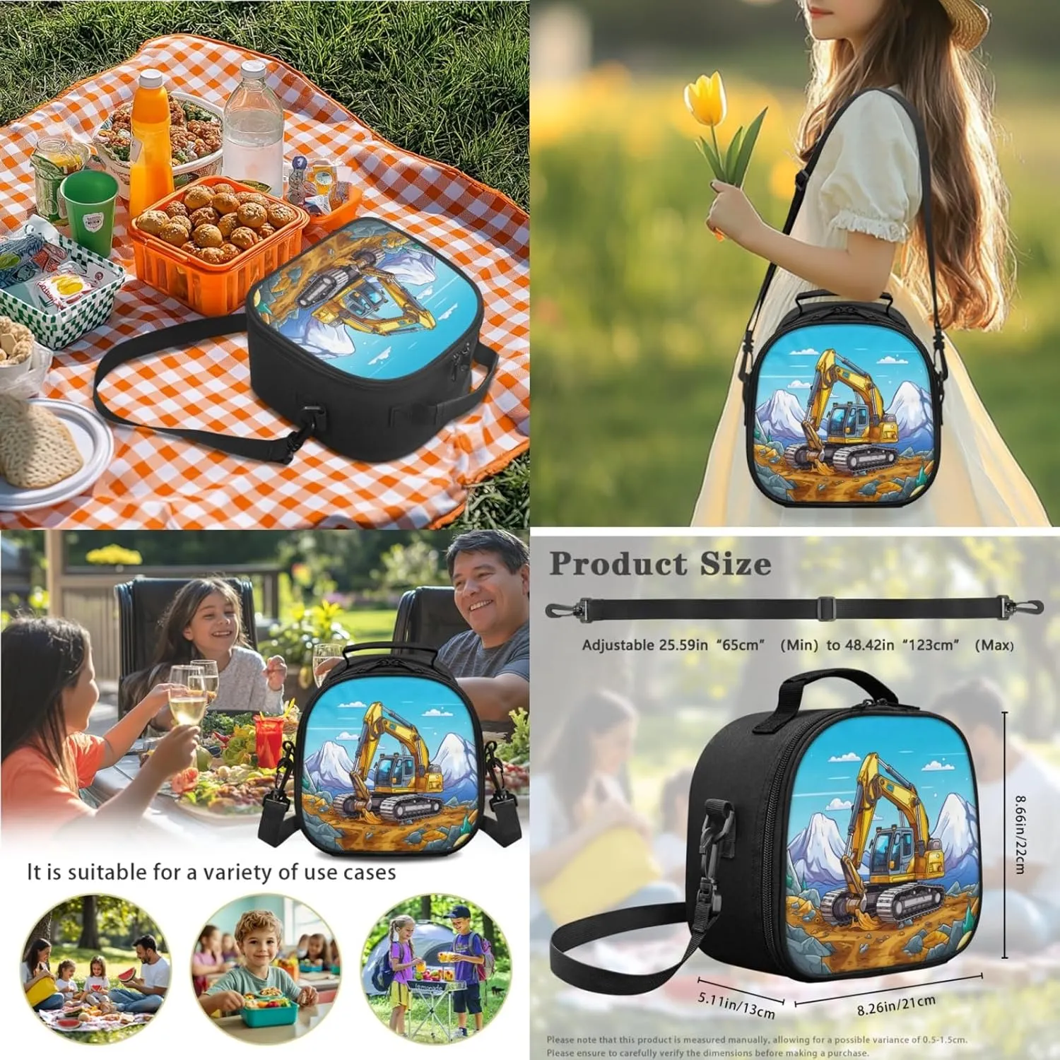3 Pcs Excavator Backpack Set for Age 3-7 Boys Cool School Bag for Elementary Kids 17 Inch Bookbag for 1St 2Nd Children Book Bag with Lunch Box Water Bottle