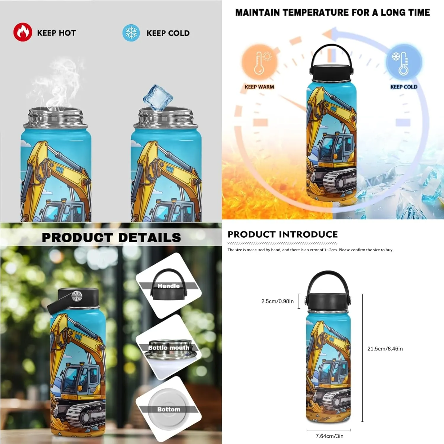 3 Pcs Excavator Backpack Set for Age 3-7 Boys Cool School Bag for Elementary Kids 17 Inch Bookbag for 1St 2Nd Children Book Bag with Lunch Box Water Bottle