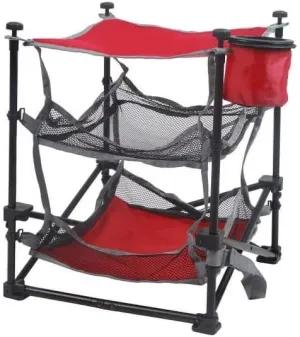 3 Shelf Folding Camping Table with Cup Holder, Red, 14" L x 14" W x 18" H