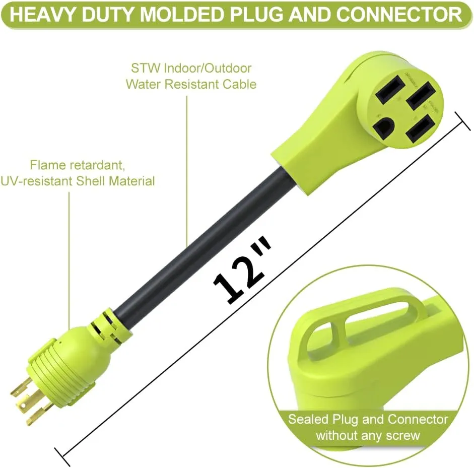30 Amp to 50 Amp RV Generator Adapter Cord, NEMA L5-30P Twist Lock Male Plug to NEMA 14-50R Female, Outdoor Ower Equipment Suitable for RV Trailer Camper, Heavy Duty STW 10 AWG(12 Inch)