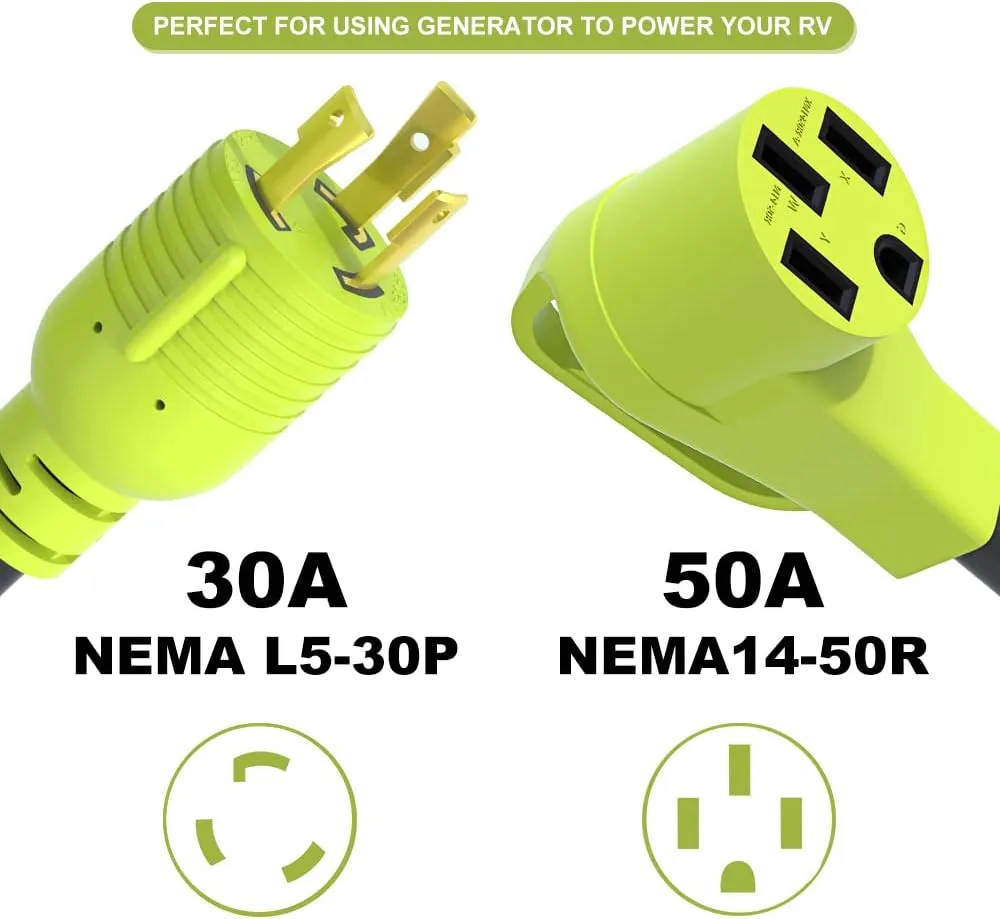 30 Amp to 50 Amp RV Generator Adapter Cord, NEMA L5-30P Twist Lock Male Plug to NEMA 14-50R Female, Outdoor Ower Equipment Suitable for RV Trailer Camper, Heavy Duty STW 10 AWG(12 Inch)