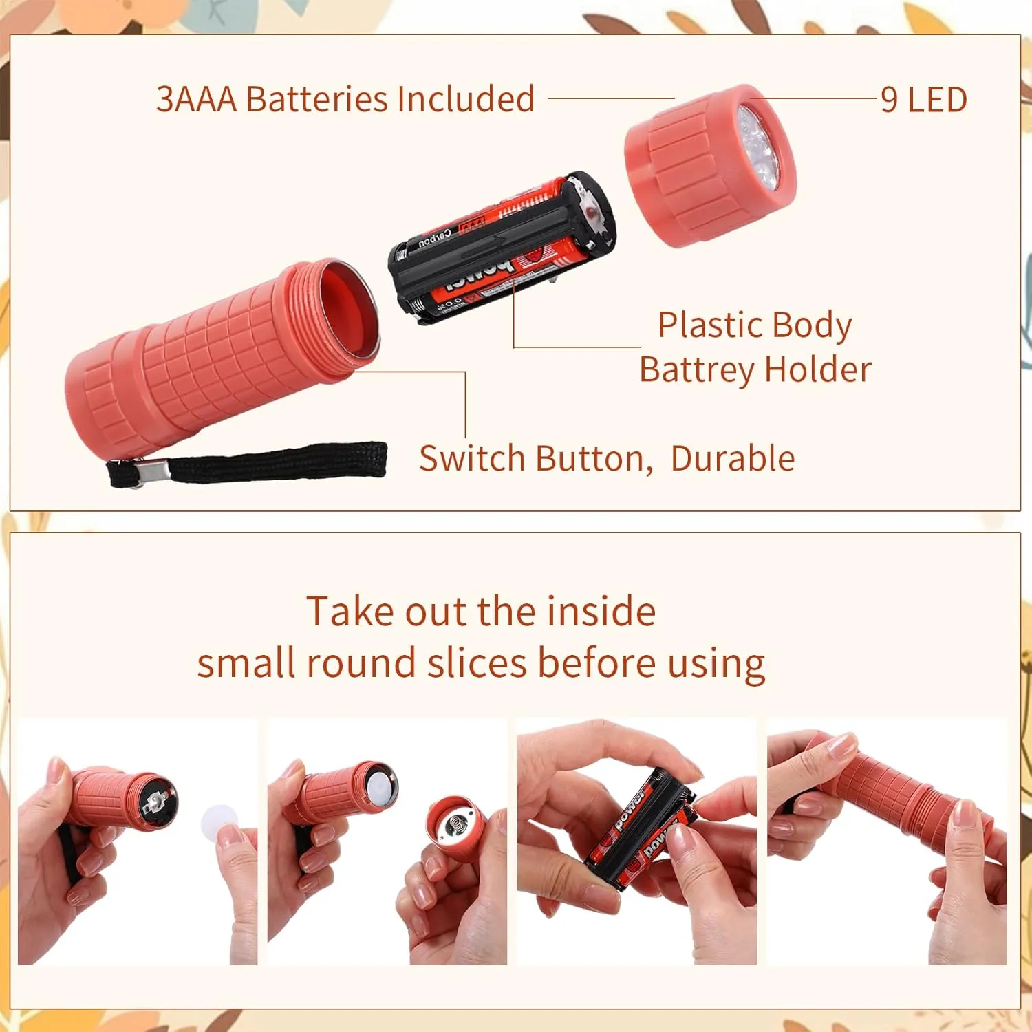 30 Pack 9-LED Small Mini Flashlight Set Plastic Handheld Flashlights with Lanyard, 3 AAA Batteries Included for Kids Night Reading Party Camping Emergency Hunting, 6 Color