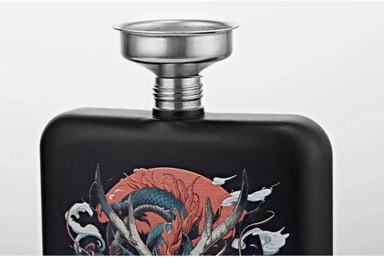 304 Stainless Steel Flasks with Funnel and Cups Outdoor Travel Steel Flasks Portable Flasks for Liquor for Men 6Oz(B)