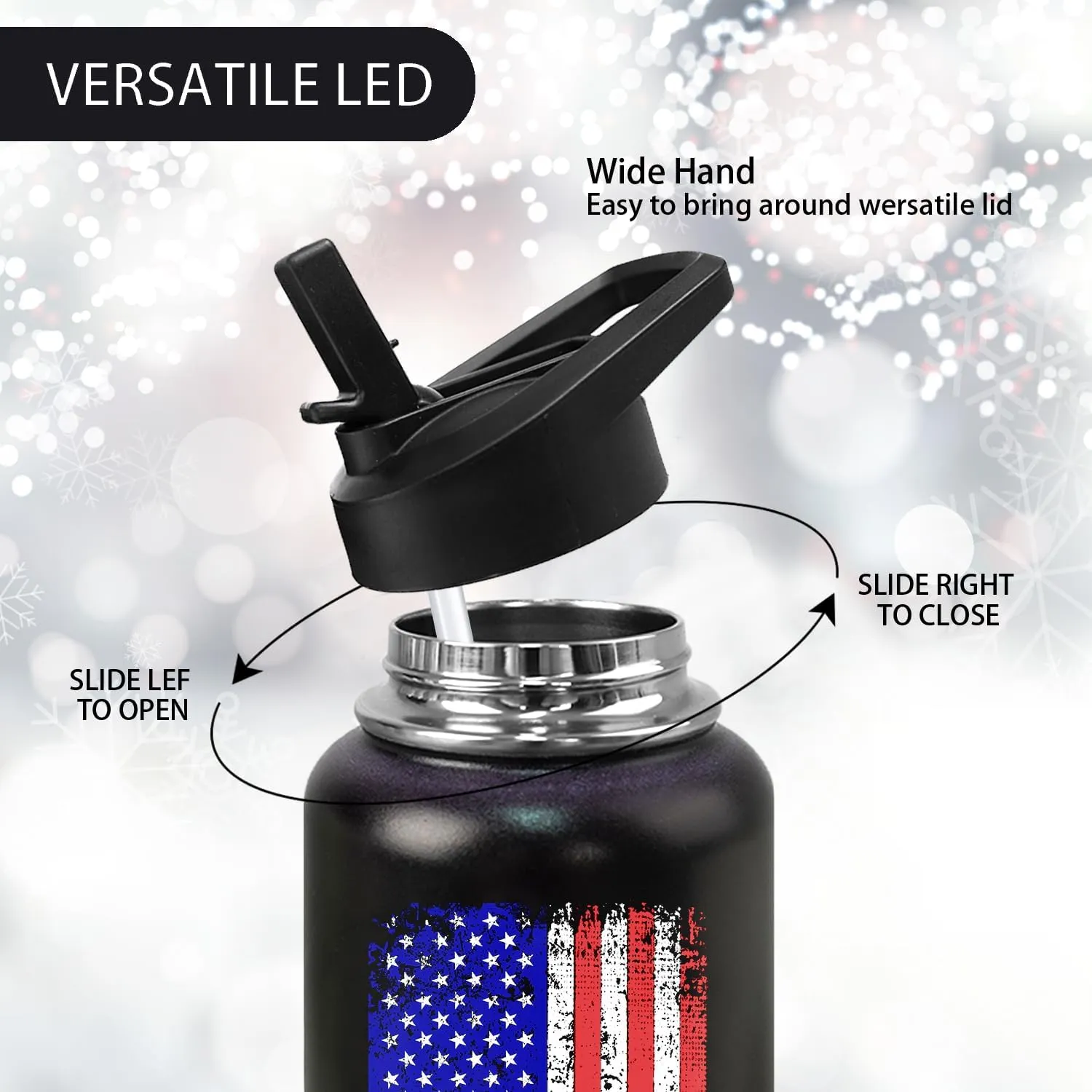 32oz American Flag Stainless Insulated Aater Water Bottle with Straw, American Flag Gym Hiking Sports Coffee Mug Cup Water Bottles,Patriotic Military Gifts For Veterans, Police