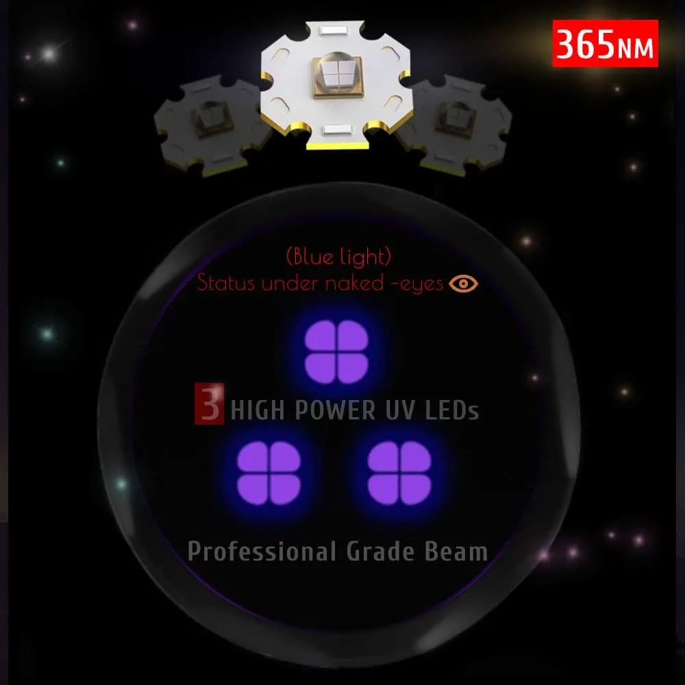 365NM UV Black Light Flashlite, High Power Blacklight Flashlights with Professional Filtered 3 LED Bead, for Pet Urine Detection, Dry Stains, Gemstone Observation(8.6'' 11.4'')