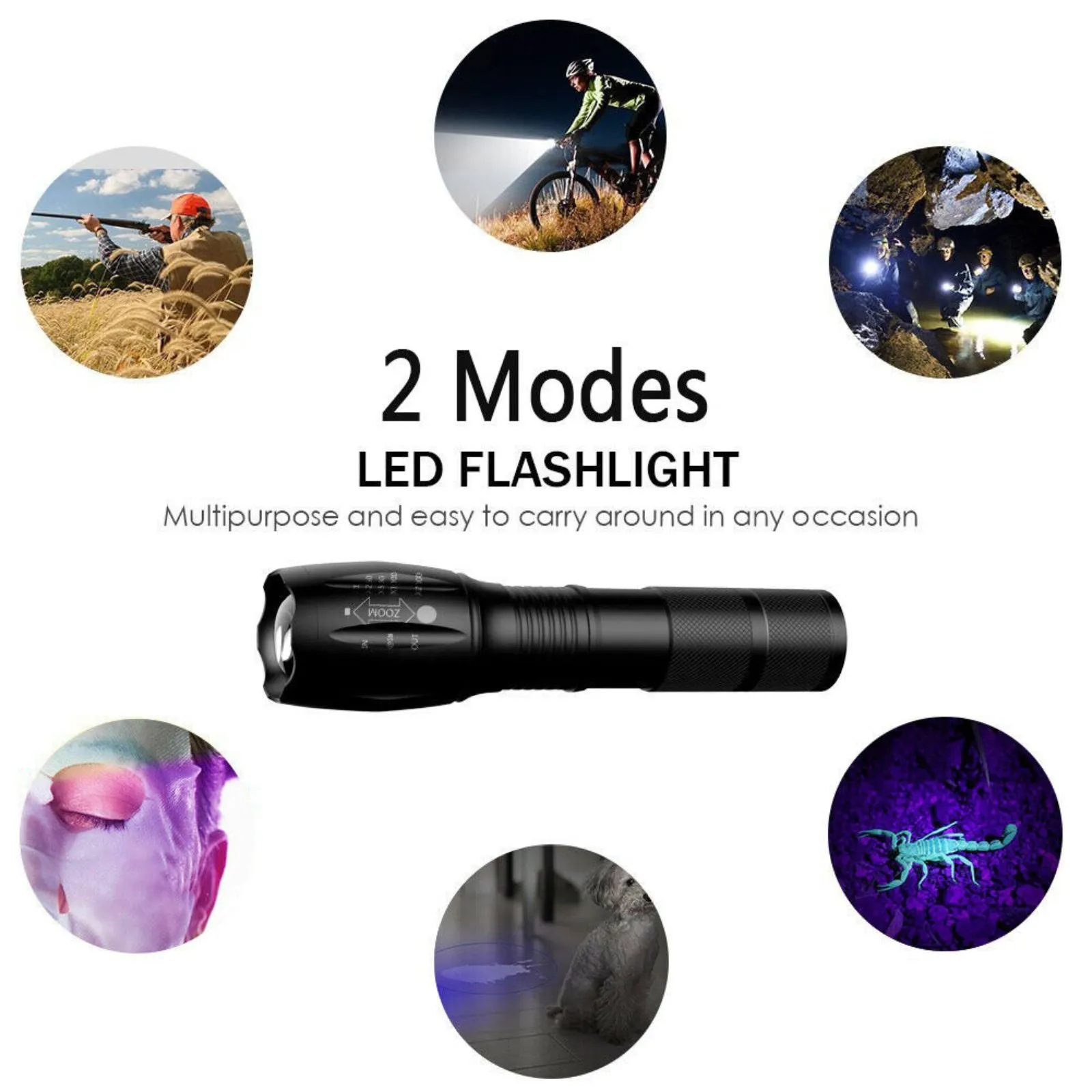 395nm Inspection Zoom Torch 2 Mode Flashlight Backlight UV Ultra Violet Light