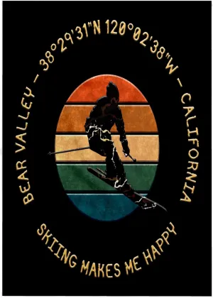 3dRose 22x30 Bath Hand Pool Towel - Bear Valley, California. Man Skier. Yellow, Black. Alpine Skiing Gift Alexis Design - American Skiing Places
