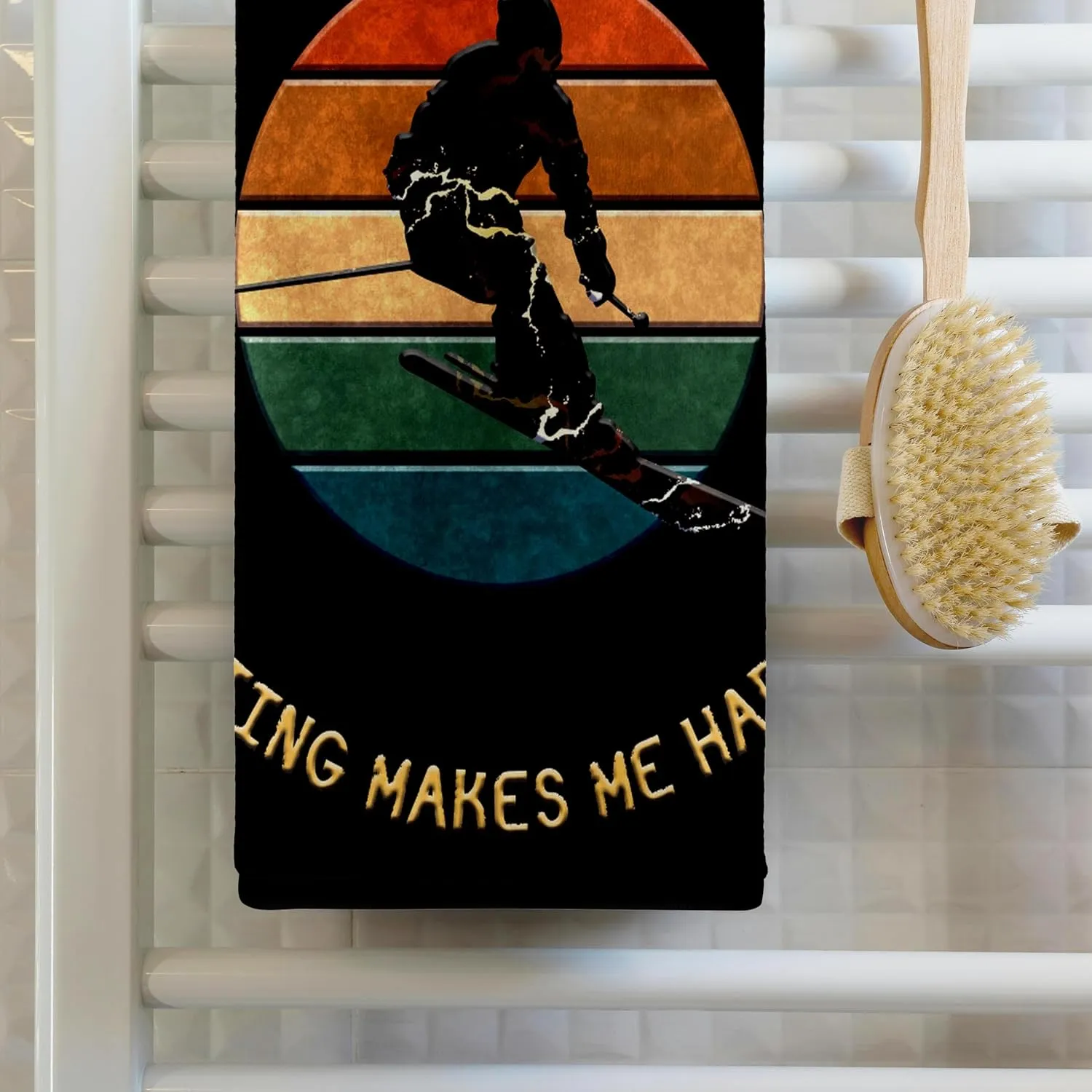 3dRose 22x30 Bath Hand Pool Towel - Bear Valley, California. Man Skier. Yellow, Black. Alpine Skiing Gift Alexis Design - American Skiing Places