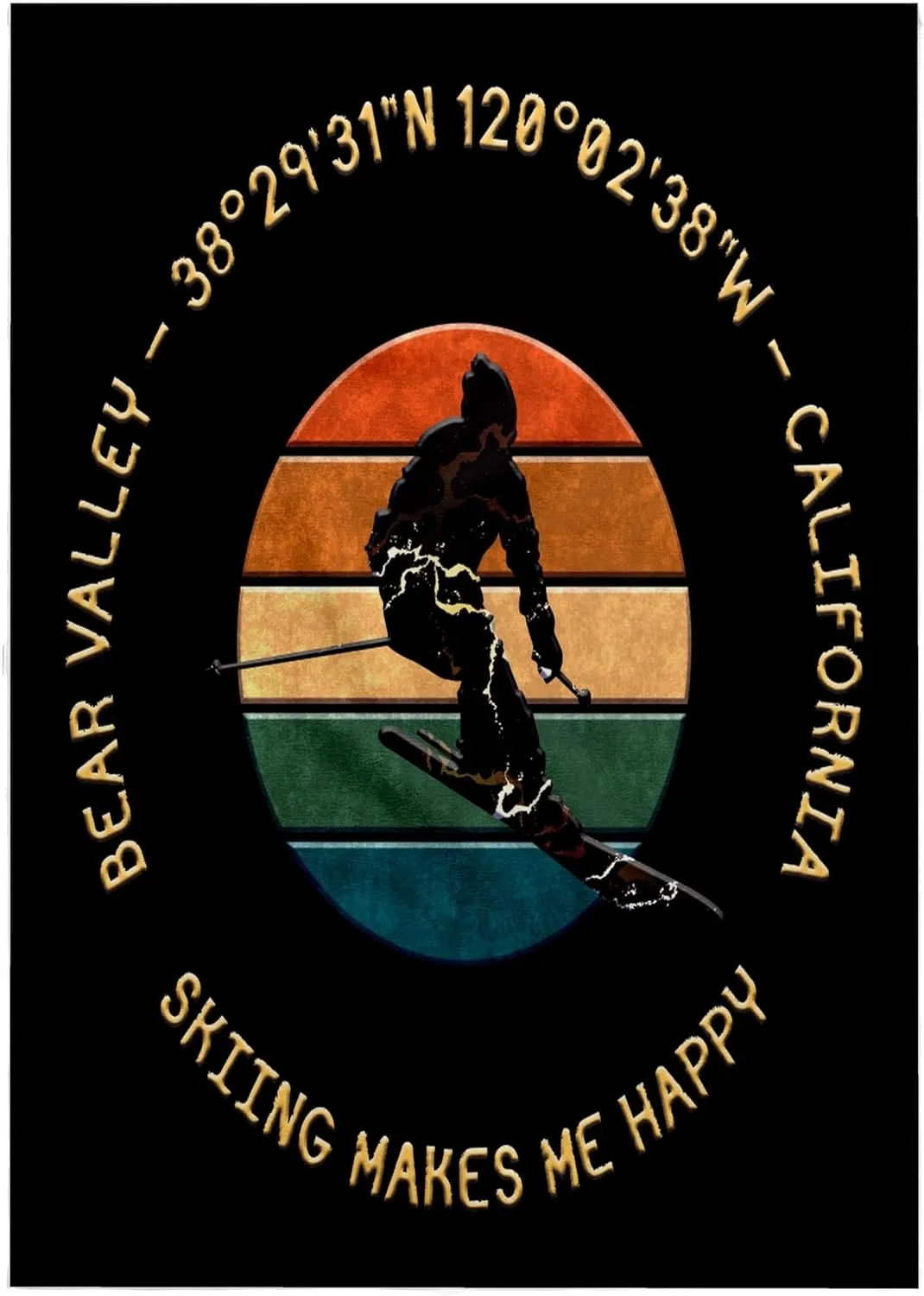 3dRose 22x30 Bath Hand Pool Towel - Bear Valley, California. Man Skier. Yellow, Black. Alpine Skiing Gift Alexis Design - American Skiing Places