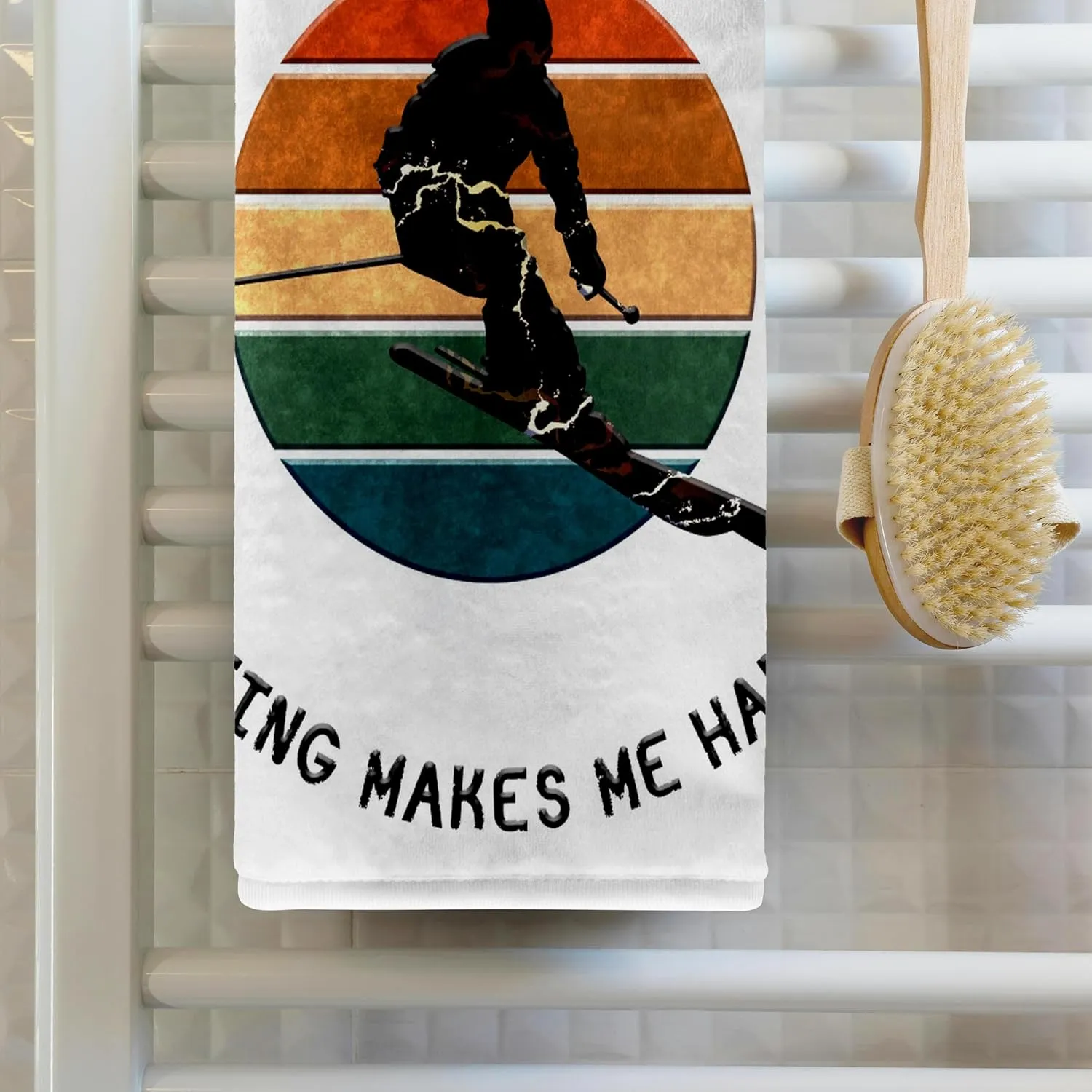 3dRose 22x30 Bath Hand Pool Towel - Windham, New York. Man Skier on White. Alpine Skiing, America Gift Alexis Design - American Skiing Places