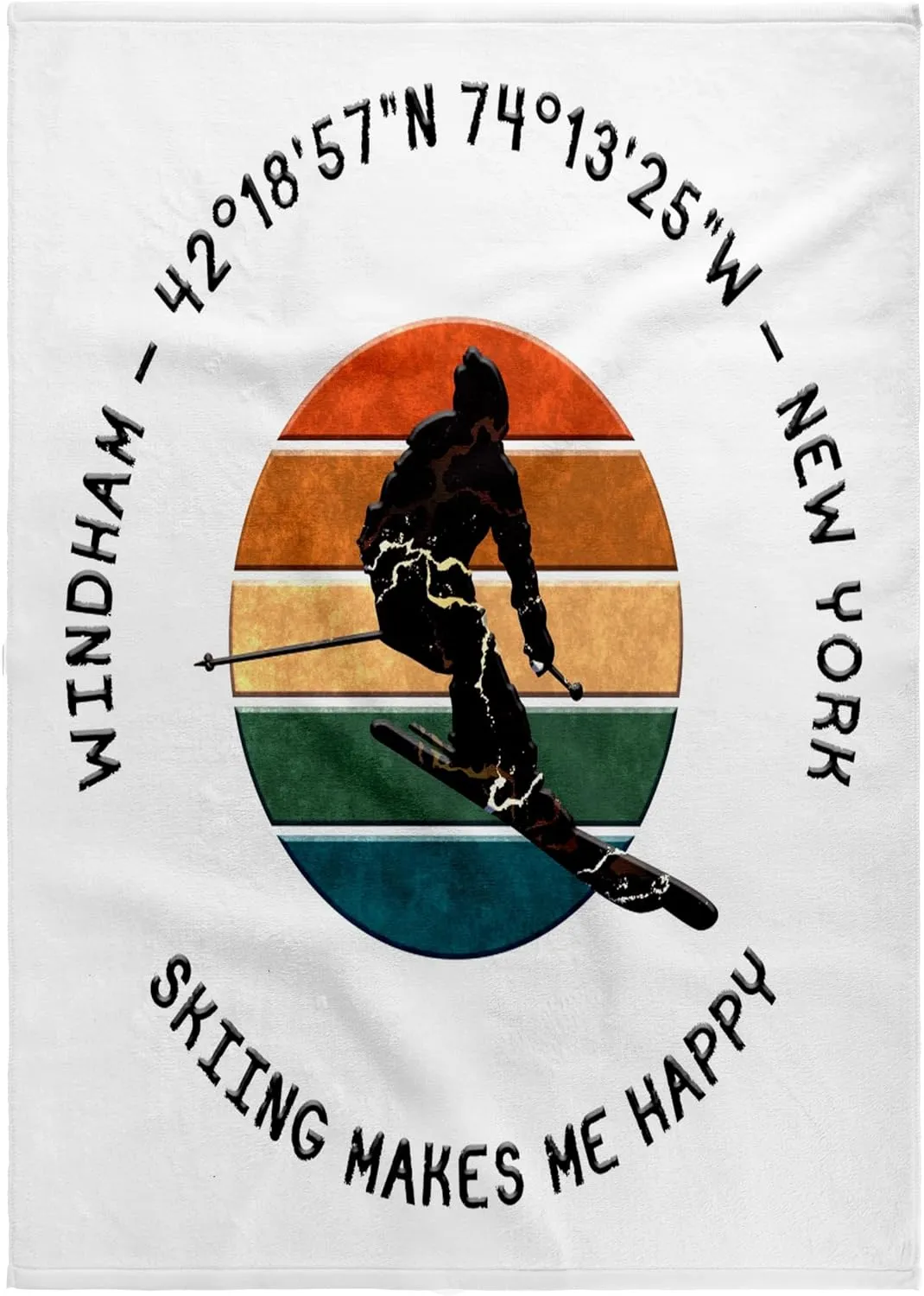 3dRose 22x30 Bath Hand Pool Towel - Windham, New York. Man Skier on White. Alpine Skiing, America Gift Alexis Design - American Skiing Places