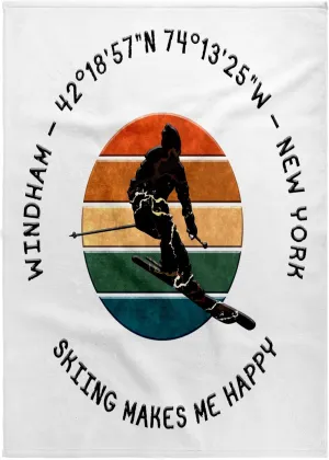 3dRose 22x30 Bath Hand Pool Towel - Windham, New York. Man Skier on White. Alpine Skiing, America Gift Alexis Design - American Skiing Places