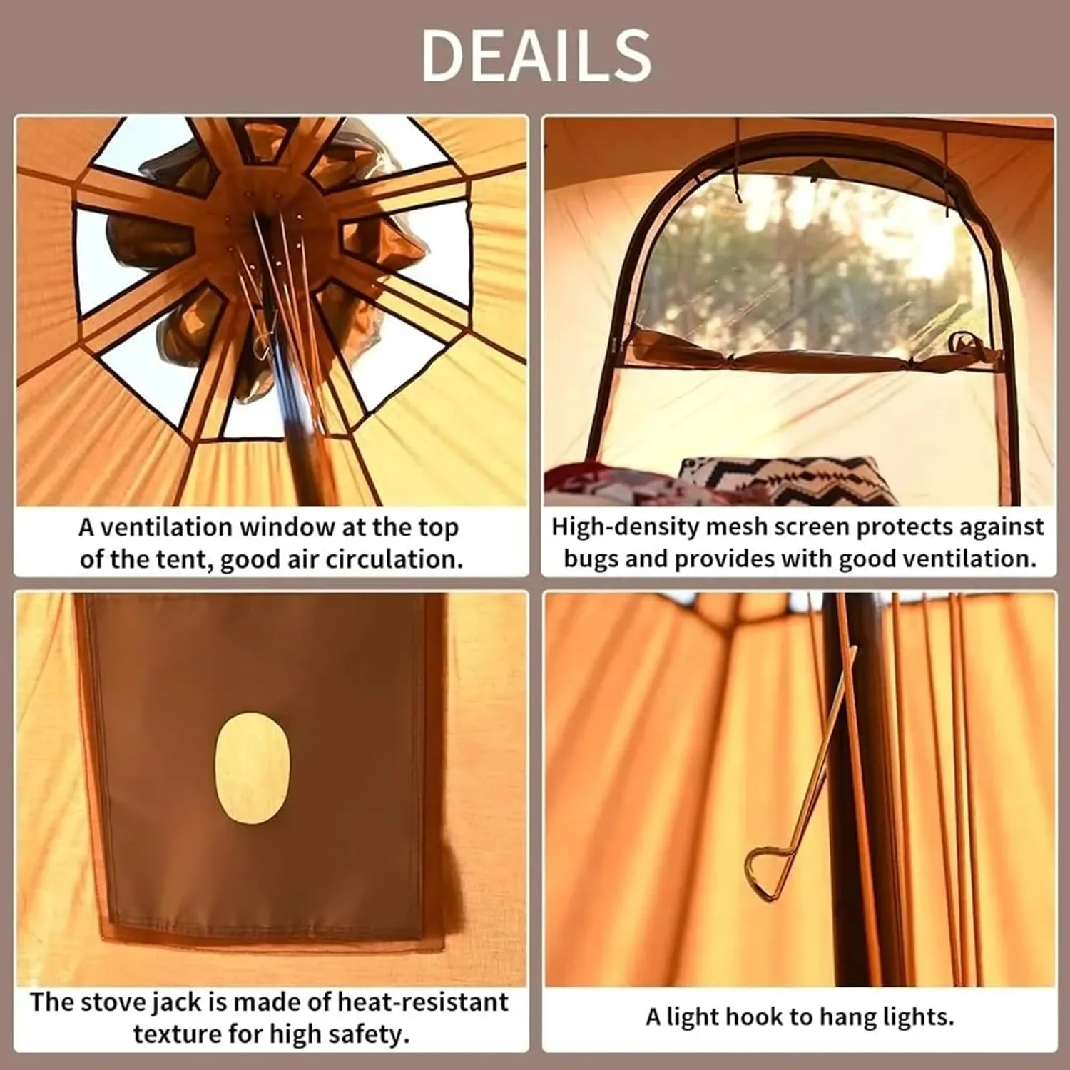 4-12 Person Camping Tent 3-6m Waterproof Cotton Canvas Bell Tent Outdoor 4 Seasons Family Party Picnic Yurt Tent W/Stove Hole