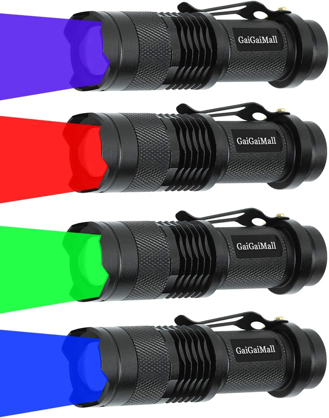 4 Colors Flashlights Including Red Green Blue Black Light Flashlight, 3 Mode Zoomable Led Hunting Torch, 4 Pack