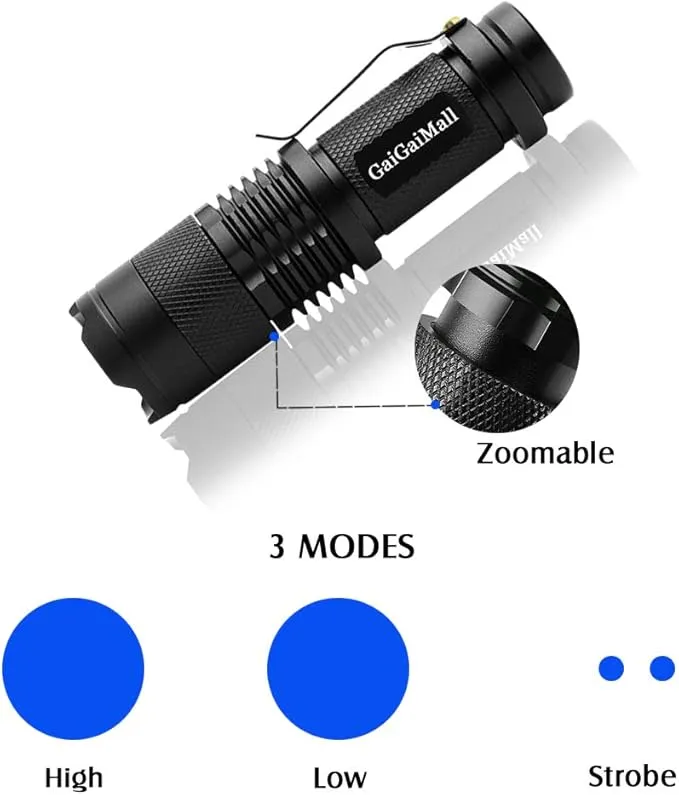 4 Colors Flashlights Including Red Green Blue Black Light Flashlight, 3 Mode Zoomable Led Hunting Torch, 4 Pack