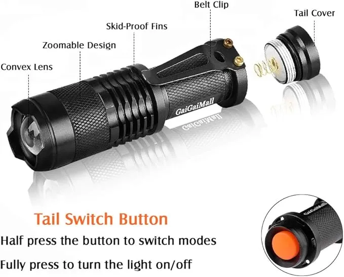 4 Colors Flashlights Including Red Green Blue Black Light Flashlight, 3 Mode Zoomable Led Hunting Torch, 4 Pack
