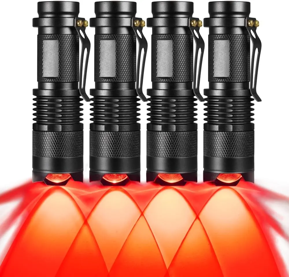 4 Pack Red Light Flashlight, 3 Modes LED for Astronomy, Night Observation and Outdoor Activities