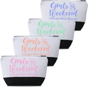 4 Pcs Girls Weekend Gifts Favors Girls Trip Cosmetic Bags Toiletry Makeup Bag Friendship Gifts for Women Christmas Wedding Bachelorette Party Favors