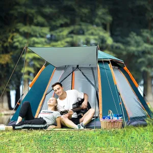 4 Person Tents Camping Tent Outdoor Tent Waterproof Foldable Tent with Moisture Pad，210D Waterproof Fabric,Family Party Tent for Grass, Beach, Park (Color : Green)