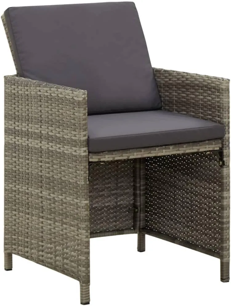 4-Piece Gray PE Rattan Outdoor Dining Chairs with Cushions, Patio Furniture Set with Steel Frame for Backyard Poolside Lounge Camping