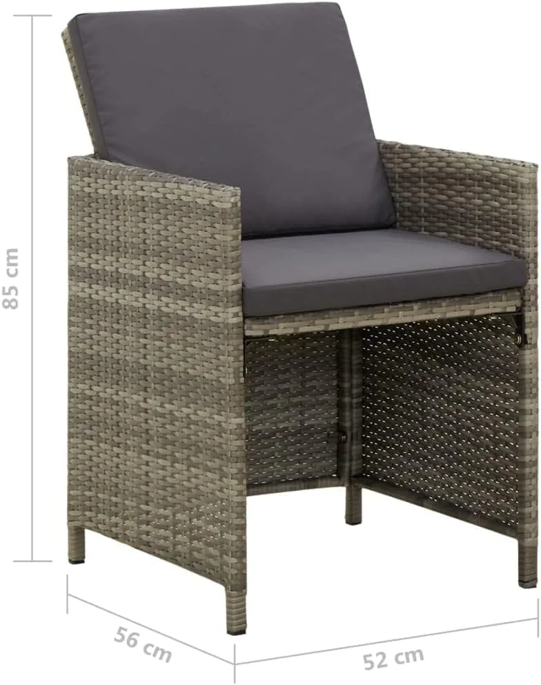 4-Piece Gray PE Rattan Outdoor Dining Chairs with Cushions, Patio Furniture Set with Steel Frame for Backyard Poolside Lounge Camping