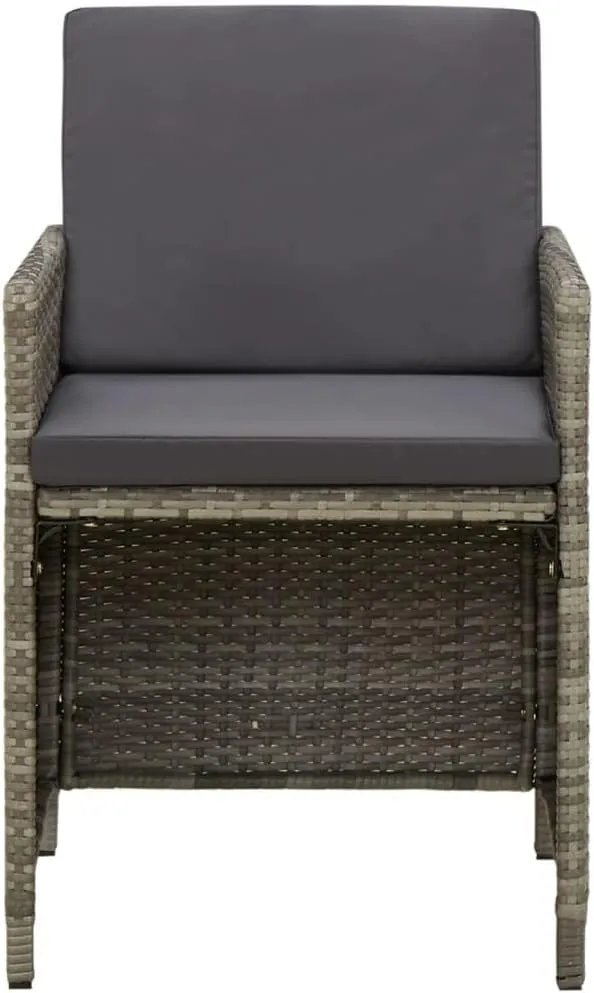 4-Piece Gray PE Rattan Outdoor Dining Chairs with Cushions, Patio Furniture Set with Steel Frame for Backyard Poolside Lounge Camping