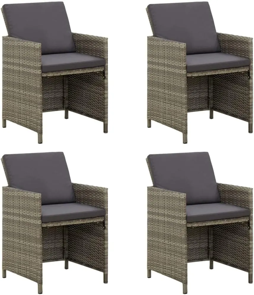 4-Piece Gray PE Rattan Outdoor Dining Chairs with Cushions, Patio Furniture Set with Steel Frame for Backyard Poolside Lounge Camping