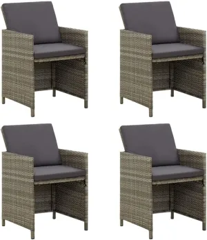 4-Piece Gray PE Rattan Outdoor Dining Chairs with Cushions, Patio Furniture Set with Steel Frame for Backyard Poolside Lounge Camping