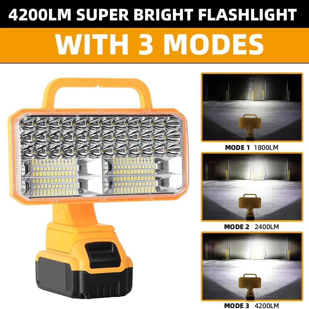 4200LM Light Compatible with Dewalt 20V Max Lithium-ion Battery, 40W Flashlight with USB Port, LED Work Light for Emergencies, Camping, Outdoor, Indoor(Battery not Included)
