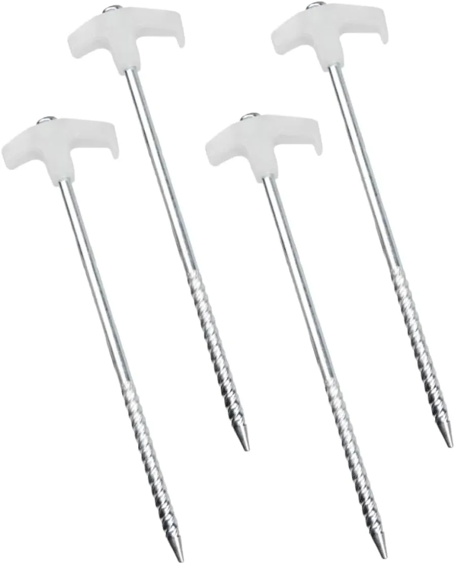 4pcs Heavy Duty Tent Camping Tools Metal Spiral Anchor Stakes Yard Stakes Accessory with Easy Insertion Threaded Design