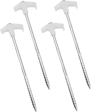 4pcs Heavy Duty Tent Camping Tools Metal Spiral Anchor Stakes Yard Stakes Accessory with Easy Insertion Threaded Design