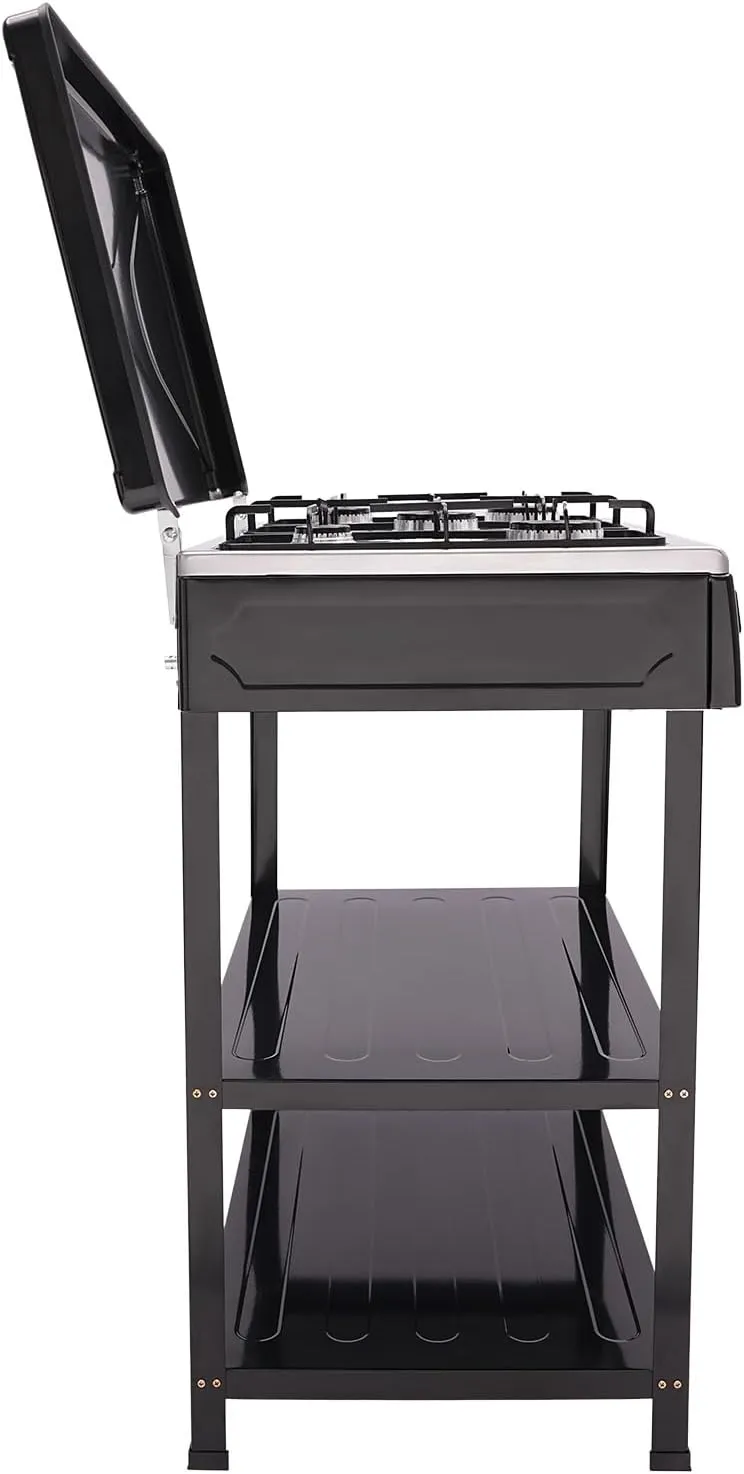 5 Burner Propane Stove Stand, 2.5KW Grill Dual Natural Gas Cooker Outdoor Camping BBQ Stove, 2 Tier Storage Rack Portable Stainless Steel for Backyard Cooking Home Brewing & Canning