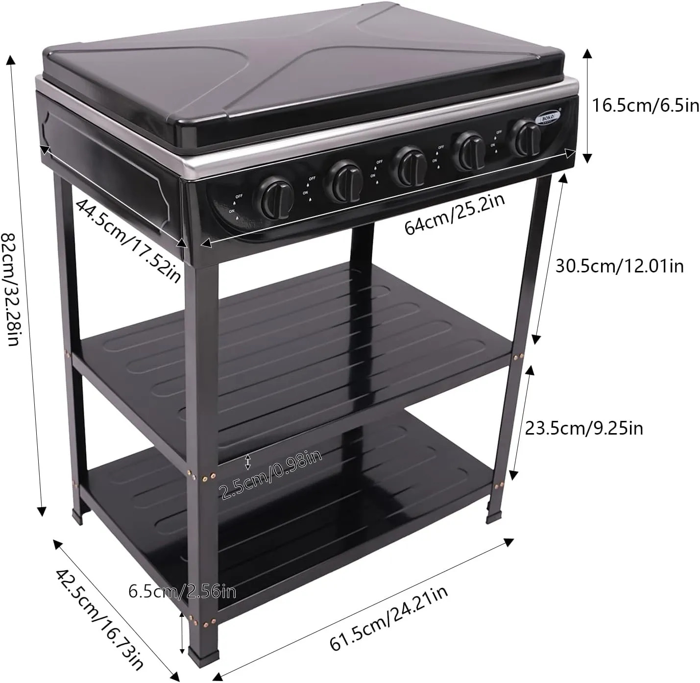 5 Burner Propane Stove Stand, 2.5KW Grill Dual Natural Gas Cooker Outdoor Camping BBQ Stove, 2 Tier Storage Rack Portable Stainless Steel for Backyard Cooking Home Brewing & Canning