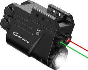 500 Lumens Red and Green Laser Light Combo, Rail Mounted Pistol Flashlight with Double Lasers Beam, Magnetic Charging Handgun Flashlight, Laser Class II