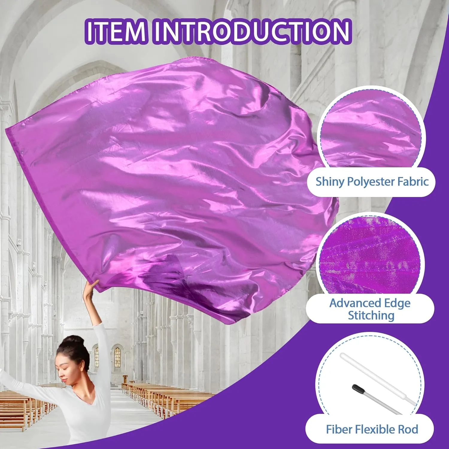 54"x54" Worship Flags for Dance Church, 2 Pack Praise Dance Flag Set, Beginner-Friendly Praise Flags With Flexible Rods & Carrying Bag, Purple