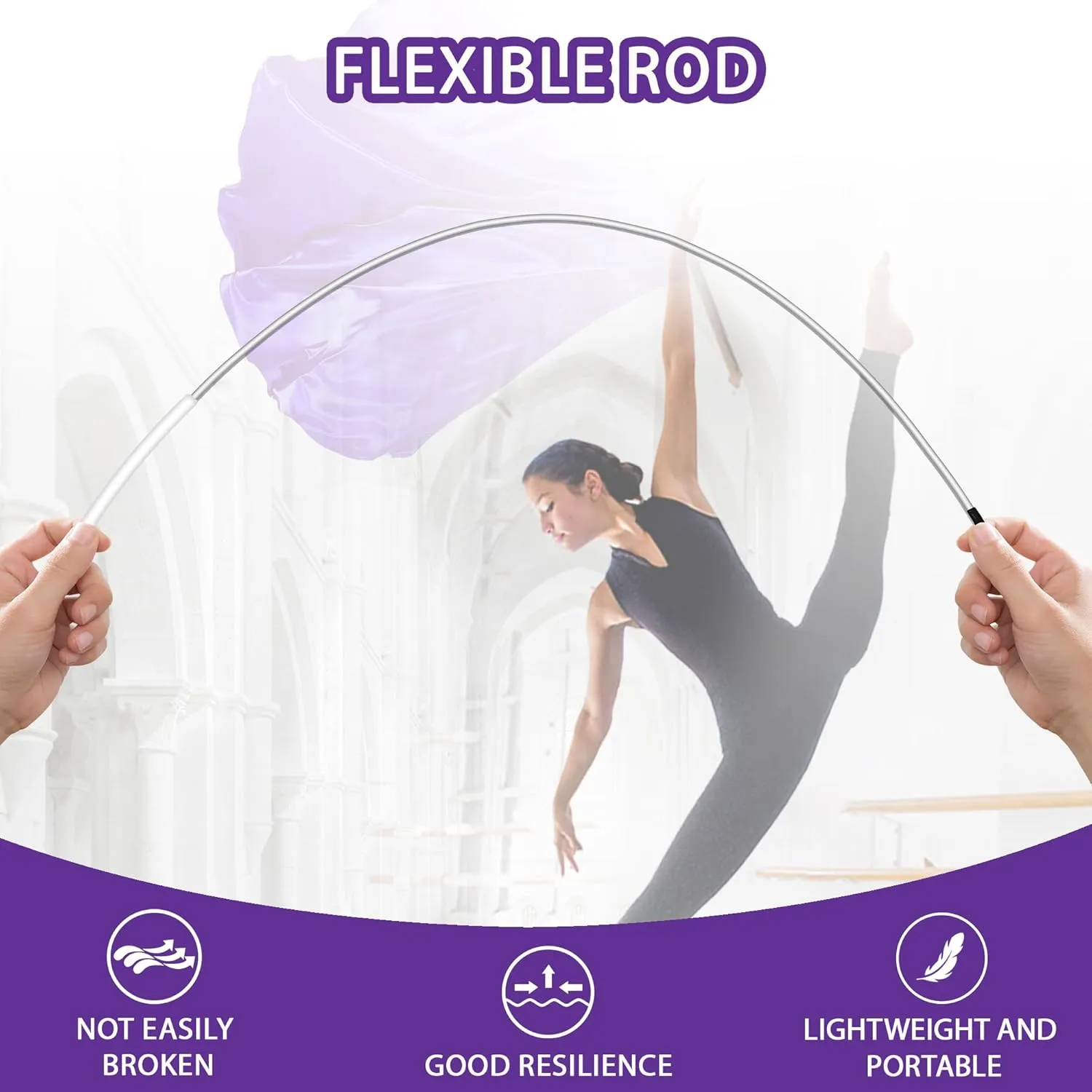 54"x54" Worship Flags for Dance Church, 2 Pack Praise Dance Flag Set, Beginner-Friendly Praise Flags With Flexible Rods & Carrying Bag, Purple