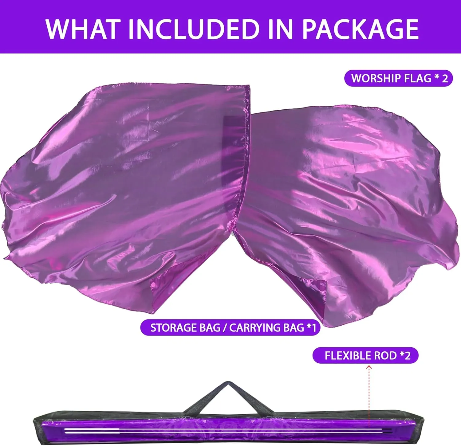 54"x54" Worship Flags for Dance Church, 2 Pack Praise Dance Flag Set, Beginner-Friendly Praise Flags With Flexible Rods & Carrying Bag, Purple
