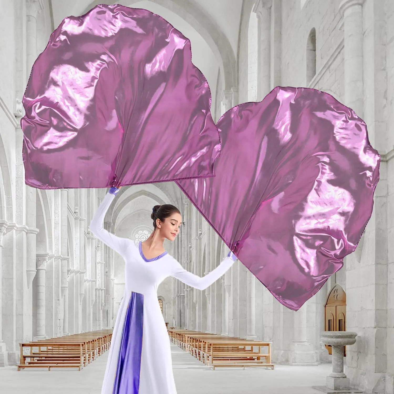 54"x54" Worship Flags for Dance Church, 2 Pack Praise Dance Flag Set, Beginner-Friendly Praise Flags With Flexible Rods & Carrying Bag, Purple